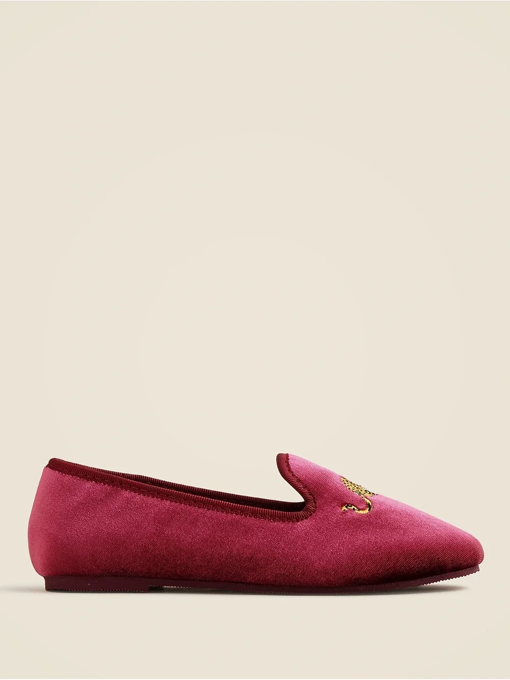 J. Crew Burgundy Velvet Leopard Appliqué Slip-On Flats NEVER WORN NWOT